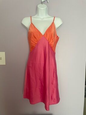 Peppermayo Momentary Muse Mini Dress - Pink & Orange size 6 Satin-Like Two-Tone